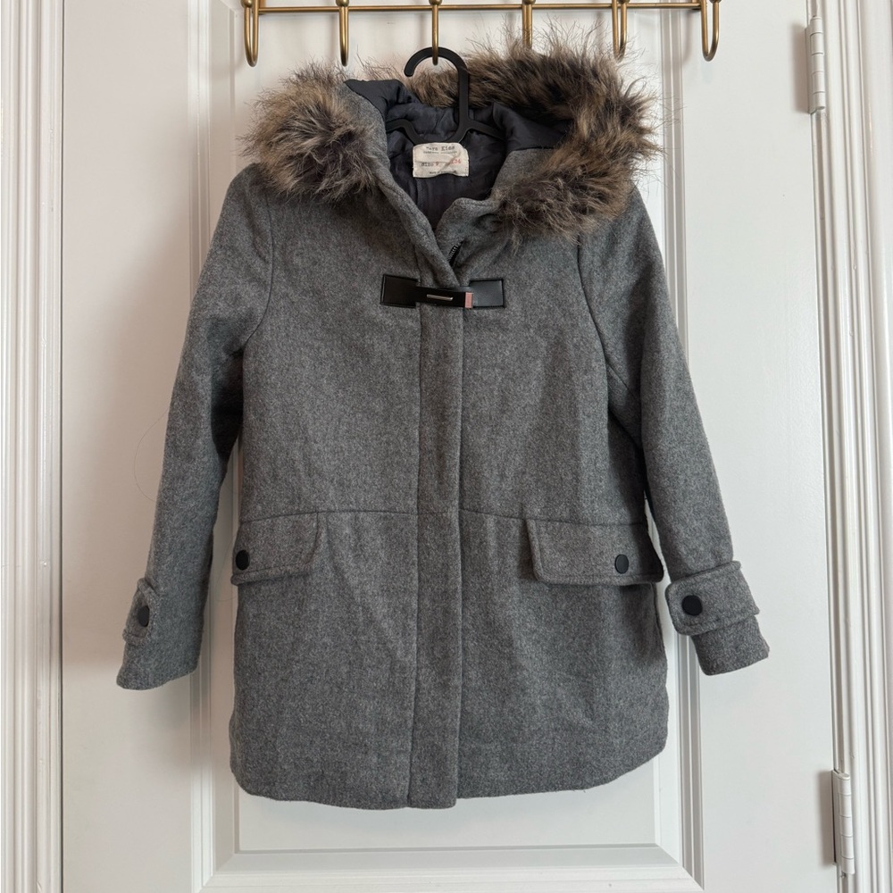 Zara Kids Gray Coat with Faux Fur Trim